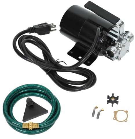 Water Transfer Utility Pump, 120V 330 Gallon Per Hour, with 6' Hose, Water Suction Strainer and Impeller Kit, for Aquariums, Home, Clogged Sinks, Garden, Pool and More Black