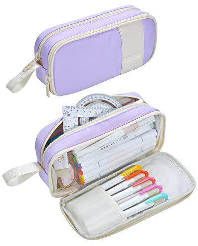 YOKUMA Federmäppchen mäppchen federtasche federmappe Pencil case etui Schule für mädchen Jungen Teenager Erwachsene federpenal Aesthetic durchsichtig groß Kapazität (Lila-Clear)