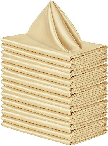 Fansu Servilletas de Tela Algodon&Poliéster, Lavable y Reutilizables Suaves Servilletas de Mesa para Hotel, Comida, Restaurante, Bodas, Eventos y Fiestas (Champán Dorado,43x43cm/12 Piezas)