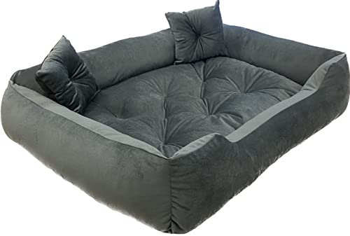 Dogs4Life New Hundebett XXL | Hundebett groß Hunde | Hundebett mittelgroße Hunde | Hundebett kleine Hunde | Hundekissen | Outdoor Hundebett | Wasserabweisend (M, Graues Velours)