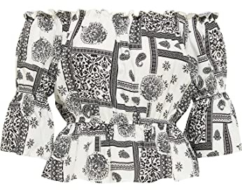 NALLY Blusa Carmen, Blanco y Negro, M para Mujer