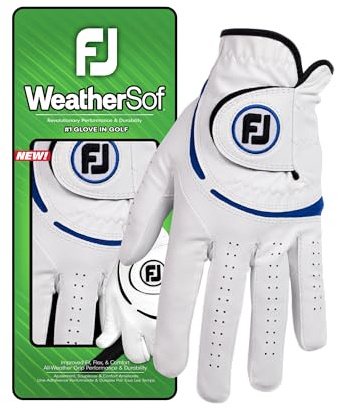 FootJoy WeatherSof Men's Golf Glove, Left Hand (for Right Handed Golfer), White/Blue, M EU