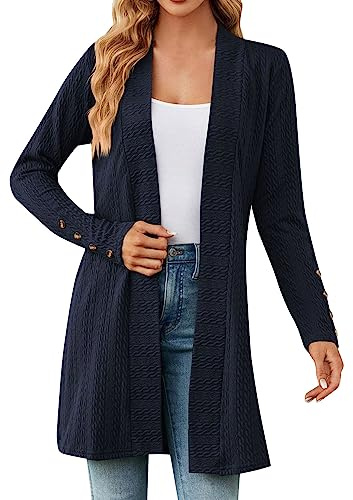 Cárdigan de punto largo negro para mujer, cárdigan largo de lana para mujer, cárdigan de punto con botones, chaqueta bolero, chaqueta de verano, elegante, chaqueta larga, chaqueta de entretiempo,
