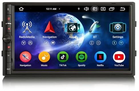 Erisin Android 14 8-Kern 4GB RAM+64GB ROM Doppel Din Autoradio mit GPS Navigation 7 Zoll Touchscreen Unterstützt Kabelloses CarPlay Android Auto DAB+ WiFi 4G Bluetooth 5.0 DSP USB SWC DVB-T2 OBD2