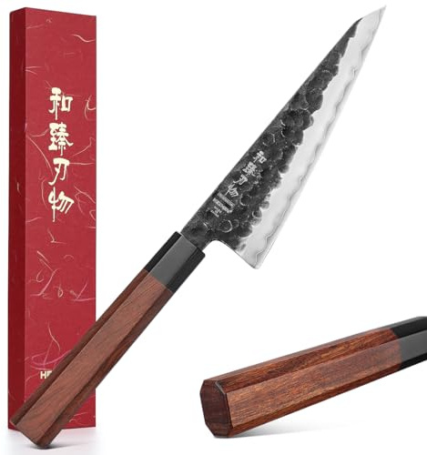 HEZHEN 5.8 inch Multi-purpose Honesuki Knife,10Cr15CoMoV Steel Core,Triple-layer Composite Steel,Redwood Handle,Professional Kitchen Knife - Razor Sharp