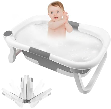 Baby Badewanne, Klappbare Babywanne, Baby Wanne Babybadewanne Faltbar Babybadewanne Neugeborene von 0-24 Monaten Geeignet (Grau-63 * 43 * 20cm)