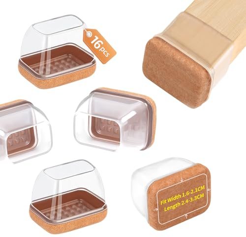 16 Pezzi Feltrini Per Sedie Quadrati Trasparenti, Gommini in Silicone Aggiornati e Ispessiti Per Pavimenti in Legno Duro, Nessun Rumore Nessun Graffio