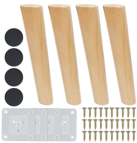 Luabue 4 Stück Tischbeine Holz 25cm Möbelfüße Schräg Rund Schrankfüße Möbelbeine Mit Montageplatten Und Schrauben Sofafüße Für Sofa Bett Schränke Tische Stühle