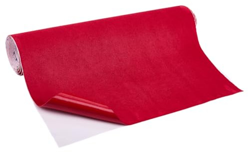 DELORIGIN 11,8 L X 59 B Tessuto in pelle scamosciata per auto, tessuto in microfibra, autoadesivo, effetto camoscio, rosso, elastico, per interni auto