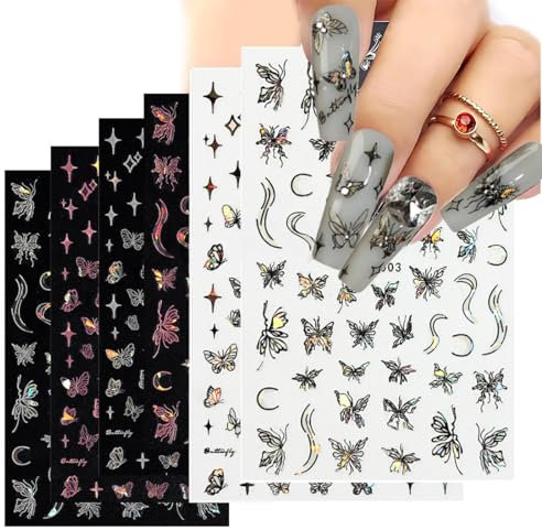 6 Vendita di adesivi per unghie, adesivi per unghie a farfalla, adesivi autoadesivi per unghie, accessori decorativi per unghie (bianco, rosa, nero)