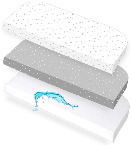 Lovely Hippo 2X Spannbettlaken 50x89 cm Kompatibel mit BabyBay + 1X Matratzenschoner - Spannbettlaken Baby Kompatibel mit Maxi, Boxspring, Comfort, Comfort Plus (Sternzeichen, Grau, 50x89cm)