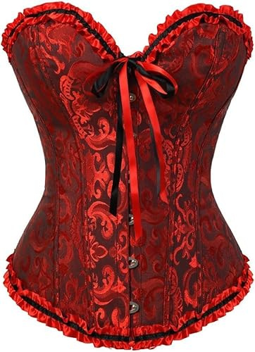 JoyPeak Corset Tops for Women，Satin Adjustable Lace Up Overbust Bustier Lingerie Top(UK,Medium,Dark Red)