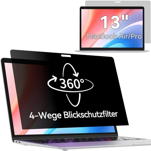 Filtro de privacidad de 360° para MacBook Air 13 (2018-2021, M1) y MacBook Pro de 13 pulgadas (2016-2022, M1, M2), luz azul antirreflejos, pantalla de privacidad de 4 vías, filtro de privacidad Mac