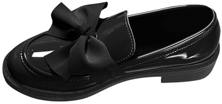 Mocasines ortopédicos antideslizantes con lazo para mujer, elegantes mocasines de charol, cómodos zapatos de tacón bajo para el trabajo y conducción, Black, 40.5 EU