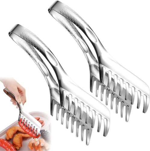 Lot de 2 pinces à pâtes en acier inoxydable, pince à pâtes, pince à barbecue, pince de cuisine, pince à spaghetti, pince à pâtisserie, pince à pâtisserie, pince de cuisine, pince de service, pince à