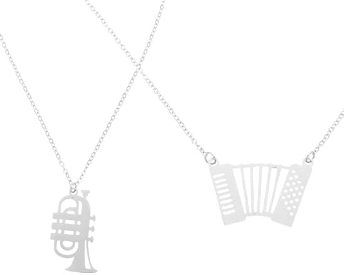 IMIKEYA Collier Pendentif Musical 2pcs en Métal Argenté Accordéon et Corne Française, Style Punk Unique, Résistant la Décoloration, Amateurs de Musique
