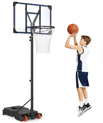 LIFEZEAL Canestro da Basket Esterno Regolabile in Altezza con Base Rimovibile, Struttura in Metallo, Canestro da Basket per Bambini su Piedi con 2 Ruote, Gioco da Basket per Interno e Esterno (206