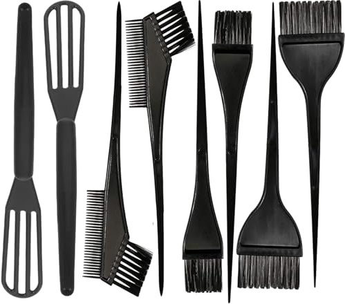 PYRUVAE 8 Piezas Pincel Tinte Pelo y Brocha Peluquería, Kit de Herramientas para Teñir el Cabello con 6 Pinceles de Tinte y 2 Paletas de Mezcla, Accesorios Profesionales para Salón y DIY (Negro)