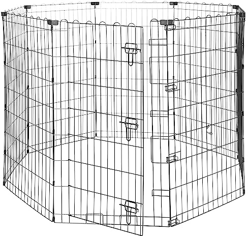 Amazon Basics Parc de jeu et d’exercice pliable en métal pour chiens et animaux de compagnie, Avec porte, 107 cm, Noir, Octogonal