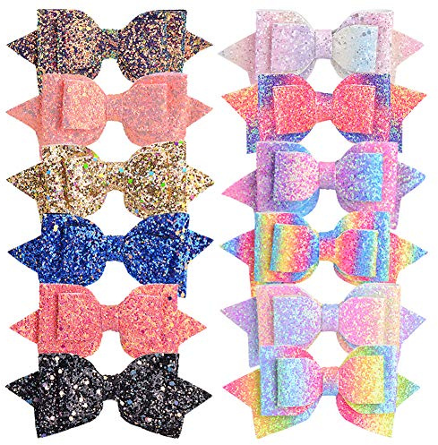 12pcs Glitter Hair Bows Alligator Clips Sequins Hair Clips Hair Barrettes Hair Accessories for Kids Girls Teens Toddlers