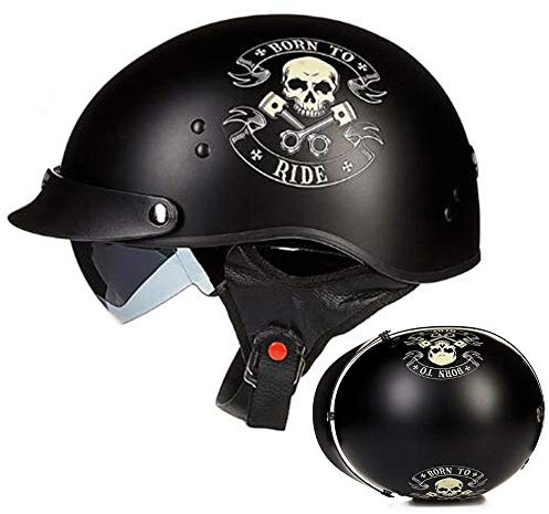 Retro Motorrad Helm, Halbschale Vintage Style Harley Helm mit Visier, Halbschalenhelm ECE Zertifizierung Jethelm Für Damen Und Herren, für Cruiser Chopper Biker