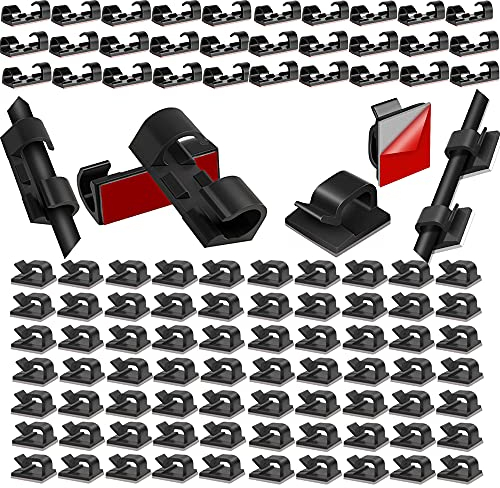 MiuCo 100 Stück Kabelhalter/Kabelklemme selbstklebend, Schreibtisch Kabelführung Kabel Organizer Selbstklebend Kabelklemmen Kabelmanagement mit Unterlage/Kabelclips Set/Kabelführung für Schreibisch