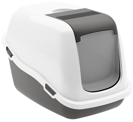 Ella Comfort Katzenklo mit Deckel. Plastik-Katzentoilette mit Luftfilter. Keine Ausbreitung von Geruch und Katzenstreu. Einfache Reinigung. 57 x 39 x 41 cm. Grau