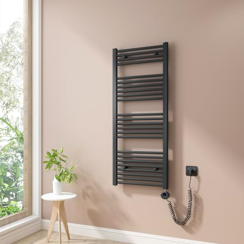 Heilmetz Badheizkörper Elektrisch 120x50cm Handtuchwärmer mit Digitalem Thermostat mit Timer-Funktion Gerade Handtuchtrockner Anthrazit 500W