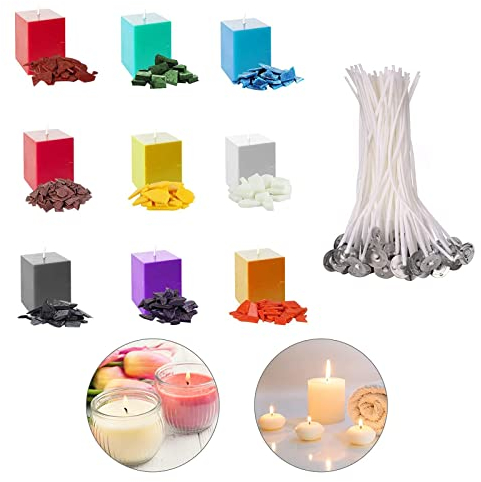 Kerzenfarben, Kerzen gießen Farbstoff, 9 Farben x 5 g Kerzenwachs Farben, 50pcs Mit Kerzendochte, Kerzenwachs Farbe Set, DIY Kerzenherstellung Wachsfarben, Soja-Kerzenwachs zum Färben von Kerzen