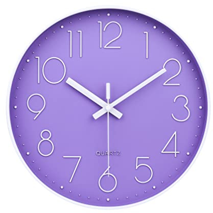jomparis Purple Wall Clock 12 Inches Silent Quartz Wall Clock Lavender Decor for Girls Bedroom, Nursery