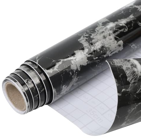 Arthome Marbre Papier Adhesif pour Meuble,Papier Peint Adhesif Mural,Rouleau Vinyle Adhesif Mural Autocollant Impermeable Film pour Meubles,Cuisine,Armoires,Noir Argenté Marbre,40cmx6m