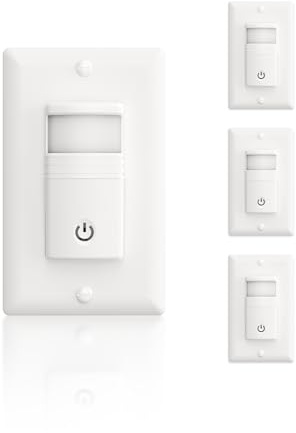 ECOELER PIR Motion Sensor Light Switch, Occupancy & Vacancy Motion Detector Switch with Sensitivity & Delay Adjustable, No Neutral Wire, Single Pole, UL Listed & FCC Listed, White, 4 Pack