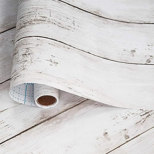 RchSLK Papel Pintado para Pared Vinilo Adhesivo Muebles Efecto Madera Blanco y Gris Autoadhesivo Decorativo para Encimeras, Revestimiento de Paredes, Fácil de Limpiar