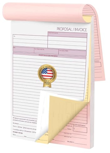 NextDayLabels - Contractor Invoice Book 8.5 x 11 3 Part Carbonless Triplicate Invoices Forms with White, Canary, and Pink Copies - Practical Proposal for Receipts, Work, Sales and Orders, 50 Sets
