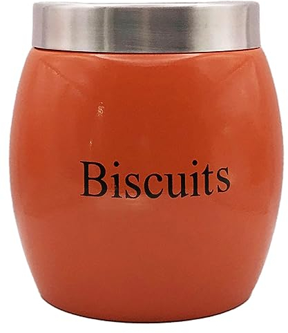 Nobel Biscuits, Cookies Canisters, Storage Barrel Style,Stainless Steel Lid, Rust Resistant,Powder Coated Ideal for Kitchen Storage (Orange)