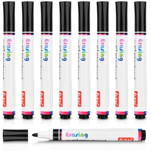 OFFCUP Whiteboard Pens, 8pcs Dry Erase Markers Bullet Tip Dry Wipe Pens for Writing on, Planner, Glass for School Office Home (Black)