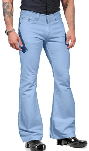 WSLCN Herr Bell Bottom Byxor Disco Utsvängda Byxor 60-tal 70-talet Kläder för Män Vintage Jeans