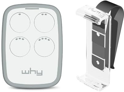 1Control Why, Télécommande Universelle, 4 Boutons + Clip Pare-Soleil, Ouvre Les portails et Les Portes de Garage, Copie 750 télécommandes Rolling Code, Contrôle jusqu'à 4 entrées, Blanc