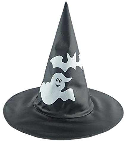 JSGHGDF Halloween Fledermausnetz Totenkopf Kegel Hexenhut Party Cosplay Festival Maskerade Verkleiden Hut Halloween, Schwarzer Hexenhut, Motiv: Ghost Bat, M