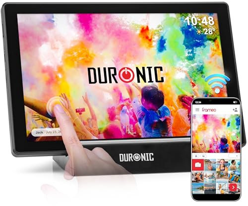 Duronic PF1D BK Cornice Digitale da 10,1 pollici Wi-Fi, Touch Screen IPS 1280x800, Memoria 32GB, USB-C, Stand Ricarica, Frameo App – Cornice Foto Elettronica Nero per Condivisione Immagini