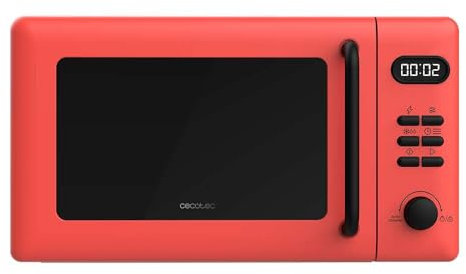 Cecotec Microondas Digital con Grill de 20L Proclean 5110 Red. 700W en 6 Niveles y Grilll de 800W, Modo Descongelación, Señal Fin de Cocción, Lámpara Interior, Temporizador 30mins, Diseño en Rojo