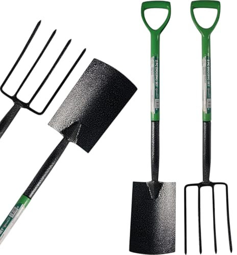 HomeVibe 2-Piece Carbon Steel Digging Tool Set – Heavy Duty Garden Spade & Fork with Plastic Coated Handles, Durable & Rust-Resistant, Ideal for Gardening, Planting & Landscaping