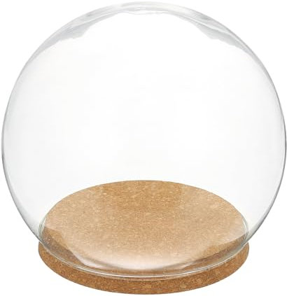 sourcing map Round Cloche Glass Dome, 7.9 x 5.9 Decorative Glass Display Bell Jar Dome Cloche with Light Brown Base for DIY Flower Craft, Collectibles Specimens Plants Dustproof