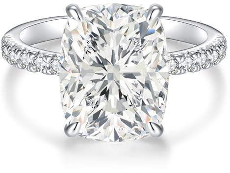 AVECON 3CT Elongated Cushion Cut Engagement Ring for Women, Wedding Promise Cubic Zirconia Band, White Gold Plated Bridal Half Eternity Rings with 4 Prong, Size 8