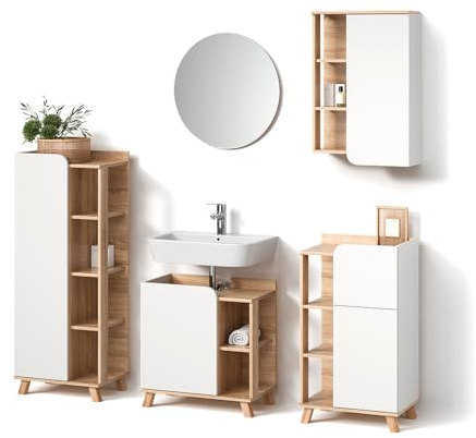 Livinity Set di mobili da bagno Marano, Sonoma/Bianco, 5 parti