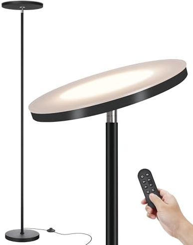 JOOFO LED Floor Lamp – Super Bright Torchiere with Remote & Foot Switch, Stepless Dimmable Tall Standing Lamp, 69 Modern Pole Light for Corner, Living Room, Bedroom, Reading, Office