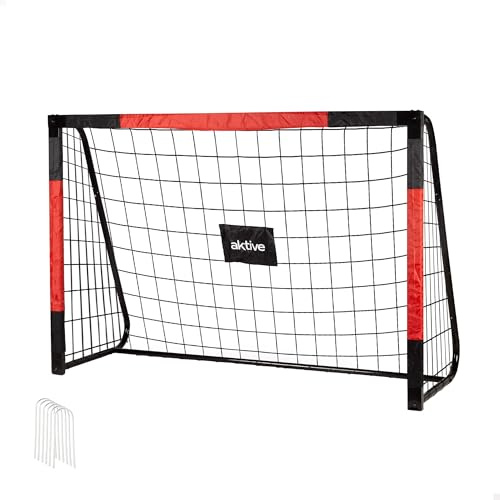 AKTIVE 54303 Portería de fútbol de Acero, Estructura Desmontable, Fácil de Montar, 180x120x60 cm, con Red de poliéster, Incluye 5 piquetas para fijación, Resistente y Ligera, óptimo para Entrenar