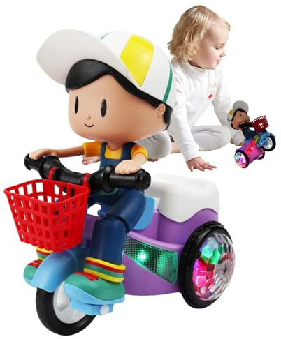 Baoqifong Triciclo Acrobático Juguete - Triciclo Eléctrico Infantil - Juego Musical Dinámico con Luces Geniales y Rotación 360° para Niñas y Niños en Casa Preescolar