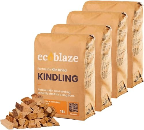 Ecoblaze 26kg Kiln Dried Hardwood Kindling Wood – Premium firewood kindling for wood burners, fire pits, stoves, pizza ovens. Works with logs, briquettes, firelighters & smokeless coal.