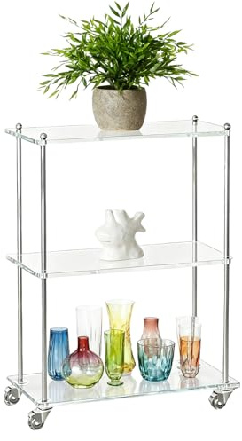 Yurosuis Carrito Bar Acrílico | Estante de Almacenamiento Móvil de 3 Niveles | Carros Domésticos Transparentes - para Hogar Cocina Baño Comedor Oficina Boda Hotel Restaurante Escuela Propietarios